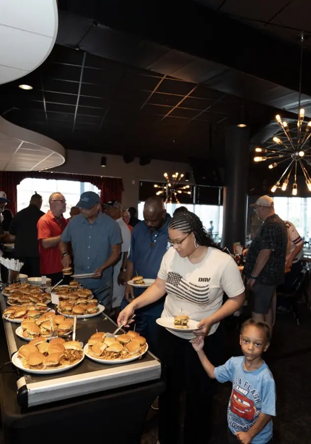 Convention attendees gather for food, conversation, and camaraderie.